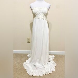 Free People FP One Adella Lace Corset Strapless Maxi Dress White